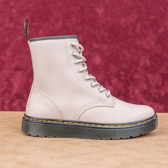 Dr Martens Unisex Zavala Taupe Leather Flat Combat boots M6 W7 - Picture 4 of 8